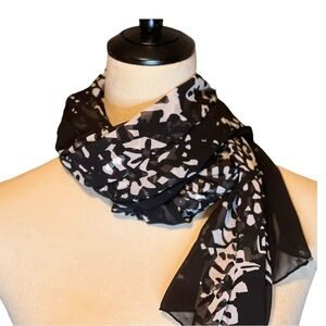 Black, white and silver sheer chiffon scarf EUC